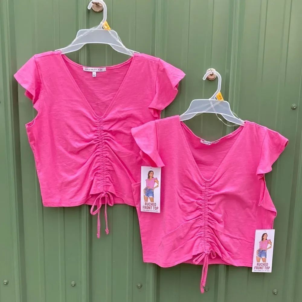 Women's Ruched Front Cropped Cotton Short Sleeve T-Shirt Top 2-Pack Size L
